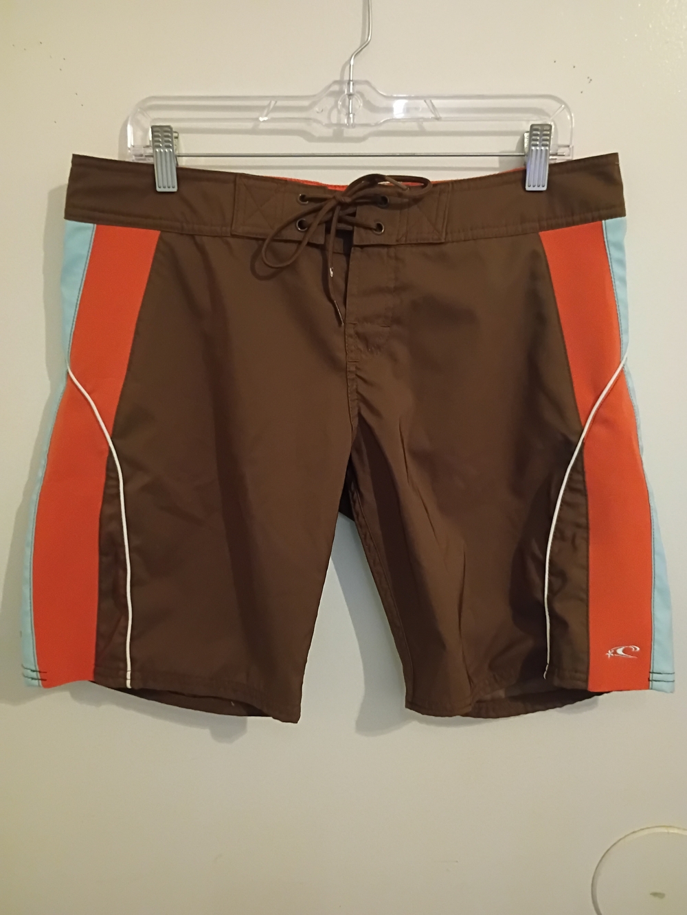 Oneil Brown & Orange Women's Swim Trunks with Light Blue Panels Sz 9